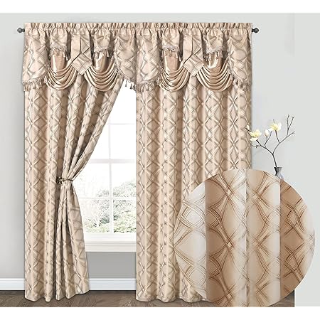Elegant Comfort Jacquard Look Gordijnpaneelset Met Bijgevoegde Watervalvolant Set Van 2 137 X 213 Cm Goud Camel 752335973