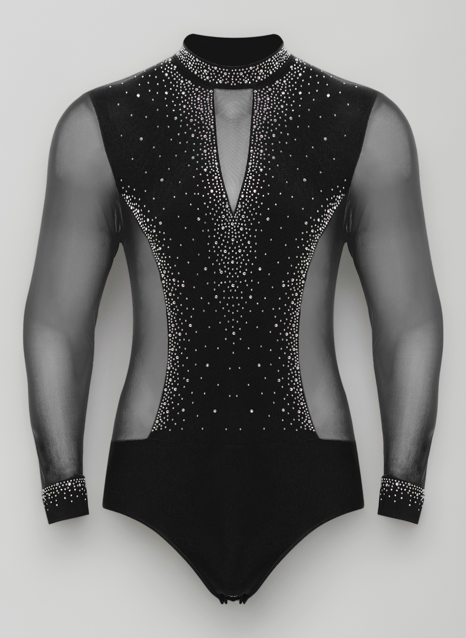 renvena Men's Latin Dance Costume Long Sleeve Ballroom Dance Leotard Unitard Tango Jazz Dance Bodysuit Tops