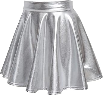 Women's Shiny Metallic Mini Skirt Elastic Waist Flared Pull-On Skater Skirts