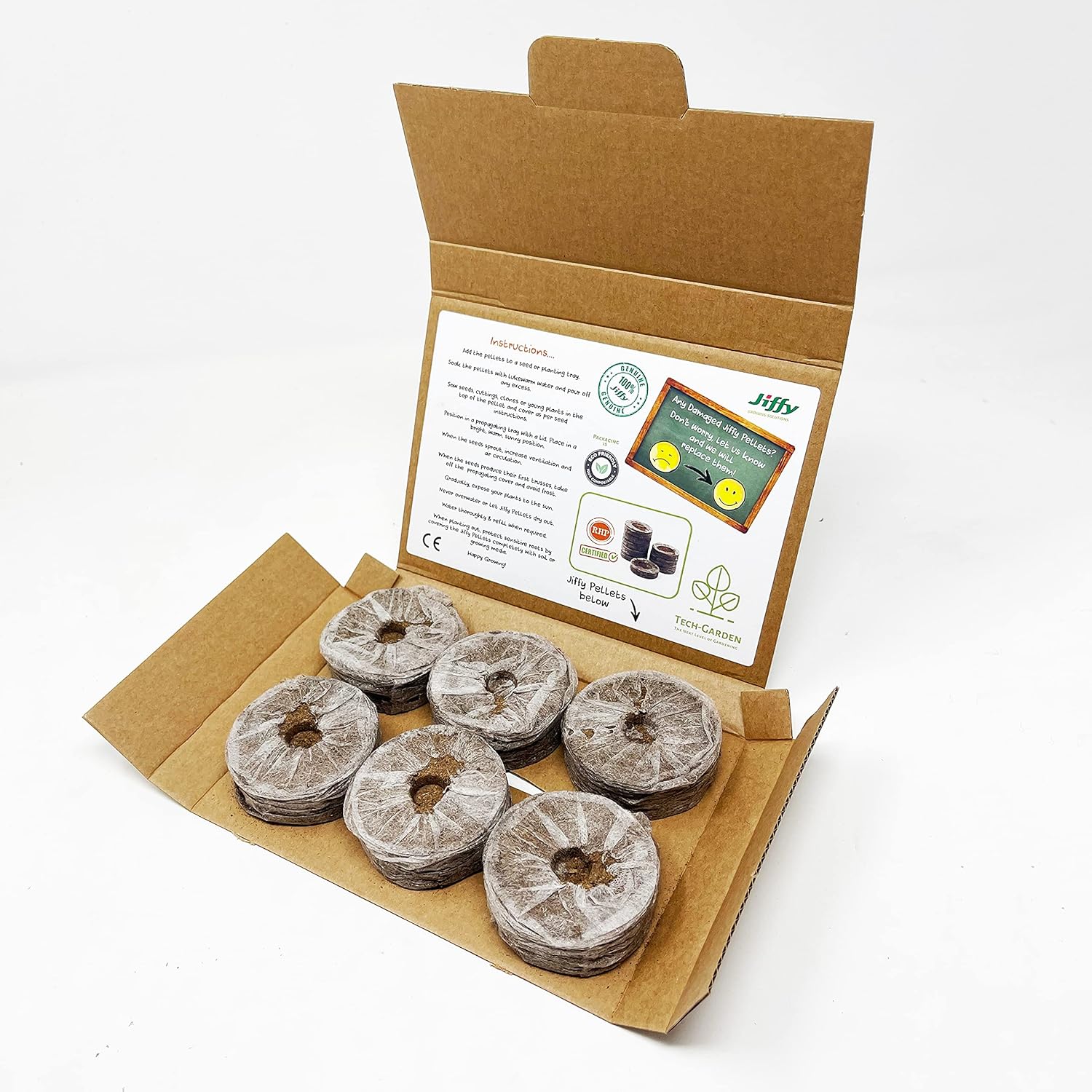 TechGarden 6 GIANT JIFFY PELLETS Peat Coir Pellets 50 mm Original