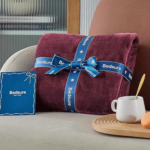 Miniatura 6 de Bedsure Manta de forro polar rojo burdeos, manta de 10.58 ozm para sofá, cama, suave y ligera, acogedora manta y mantas para niños pequeños