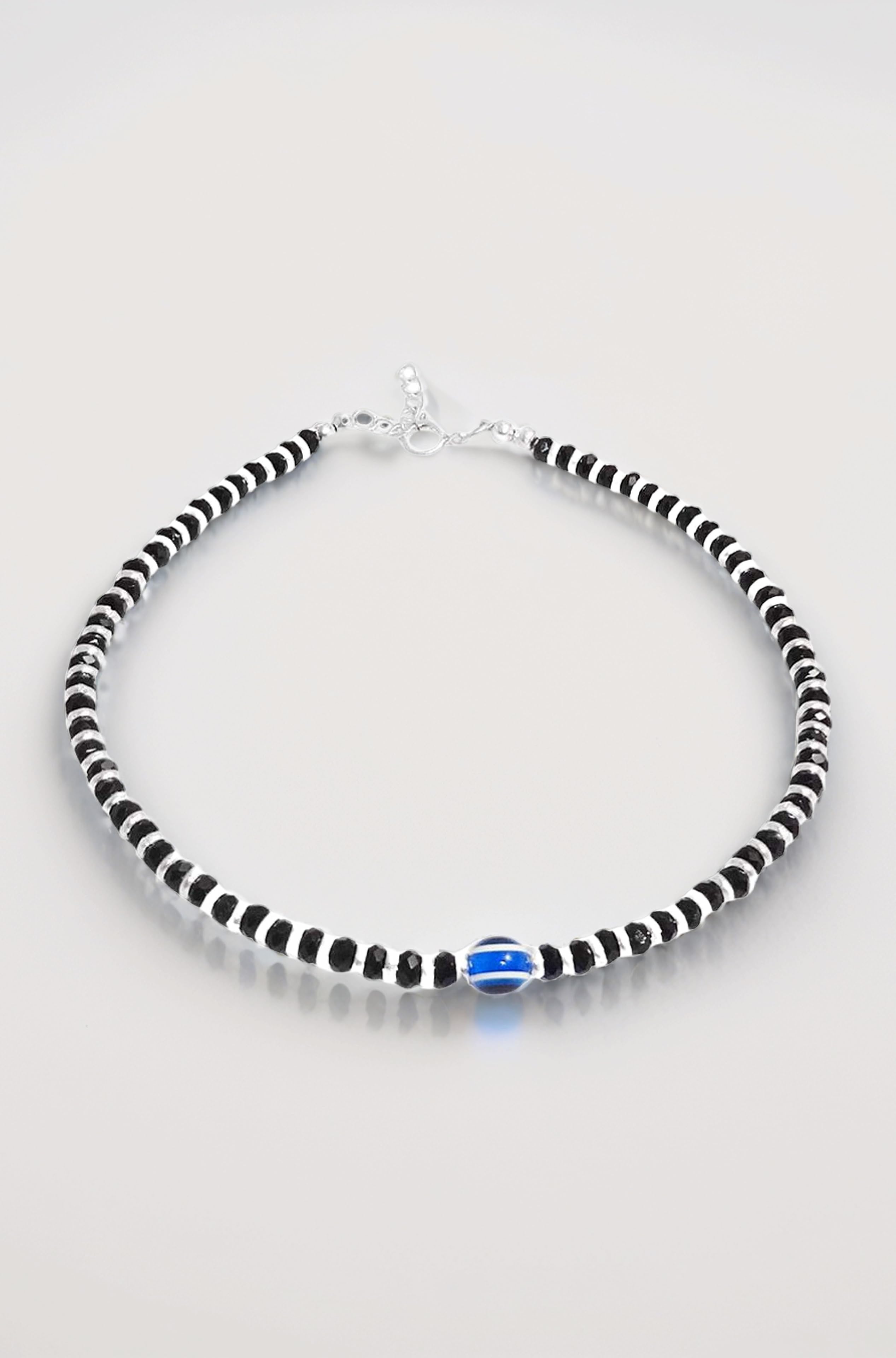 Pure Silver 925 Nazariya Black Beads Evil Eye Anklet (Payal) For Women (10inch + Extention) - 1pc