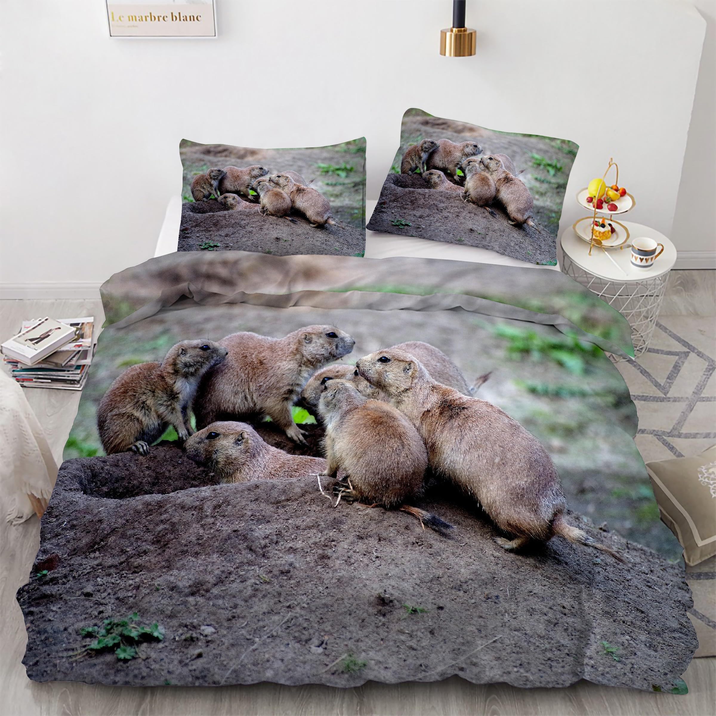 Parure de lit 90x190 chien de prairie avec housse de couette et taies d'oreiller
