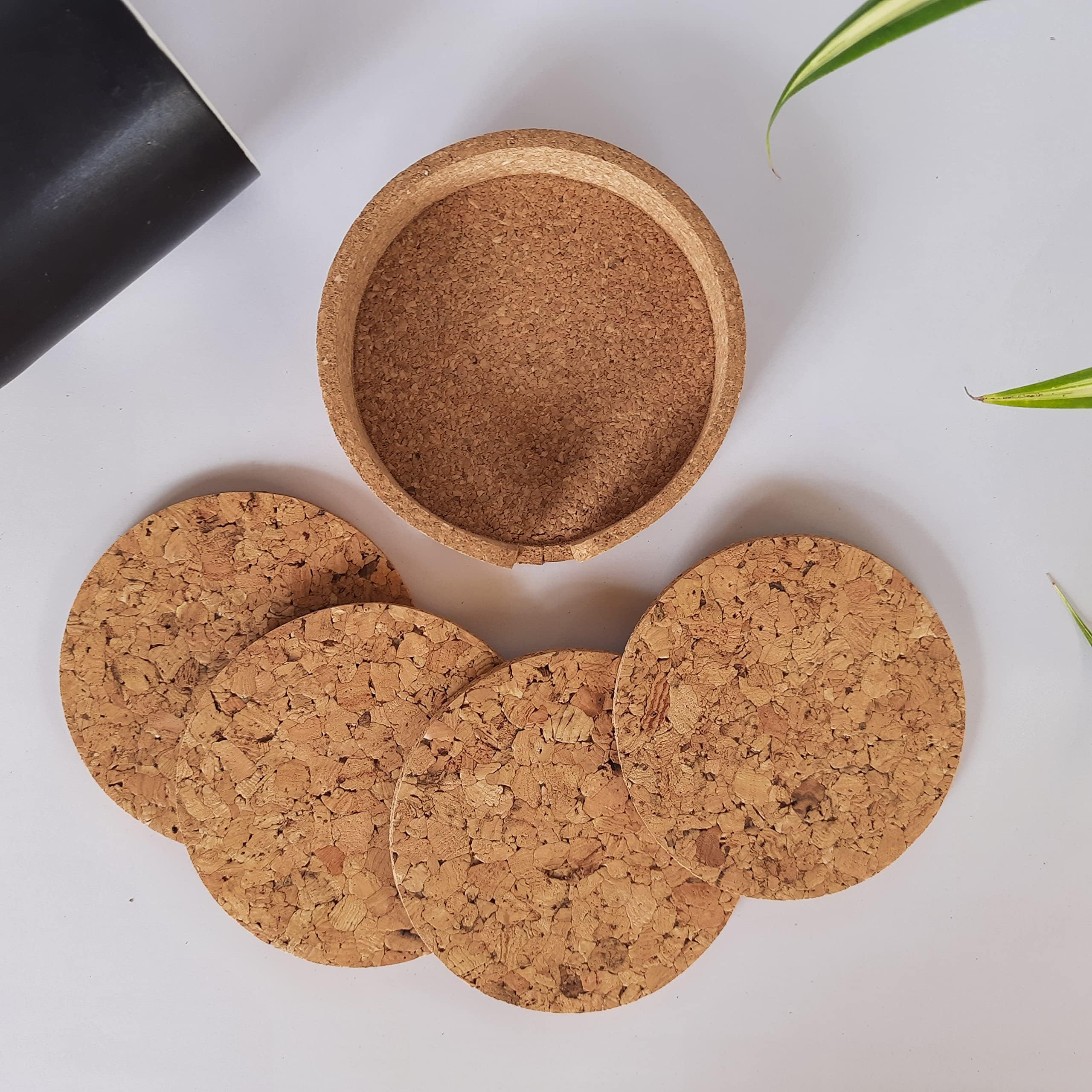 Cork Coasters | Eco Friendly | Elite & Classy | Plain | Set of 4 Coasters in a Holder