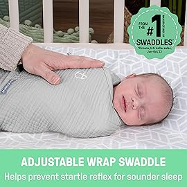 SwaddleMe by Ingenuity Muslin Original Swaddle, 100% Cotton, Size Small/Medium, for Ages 0-3 Months, 7-14 Pounds, Up to 26 Inches Long, 1.5 TOG - Gray