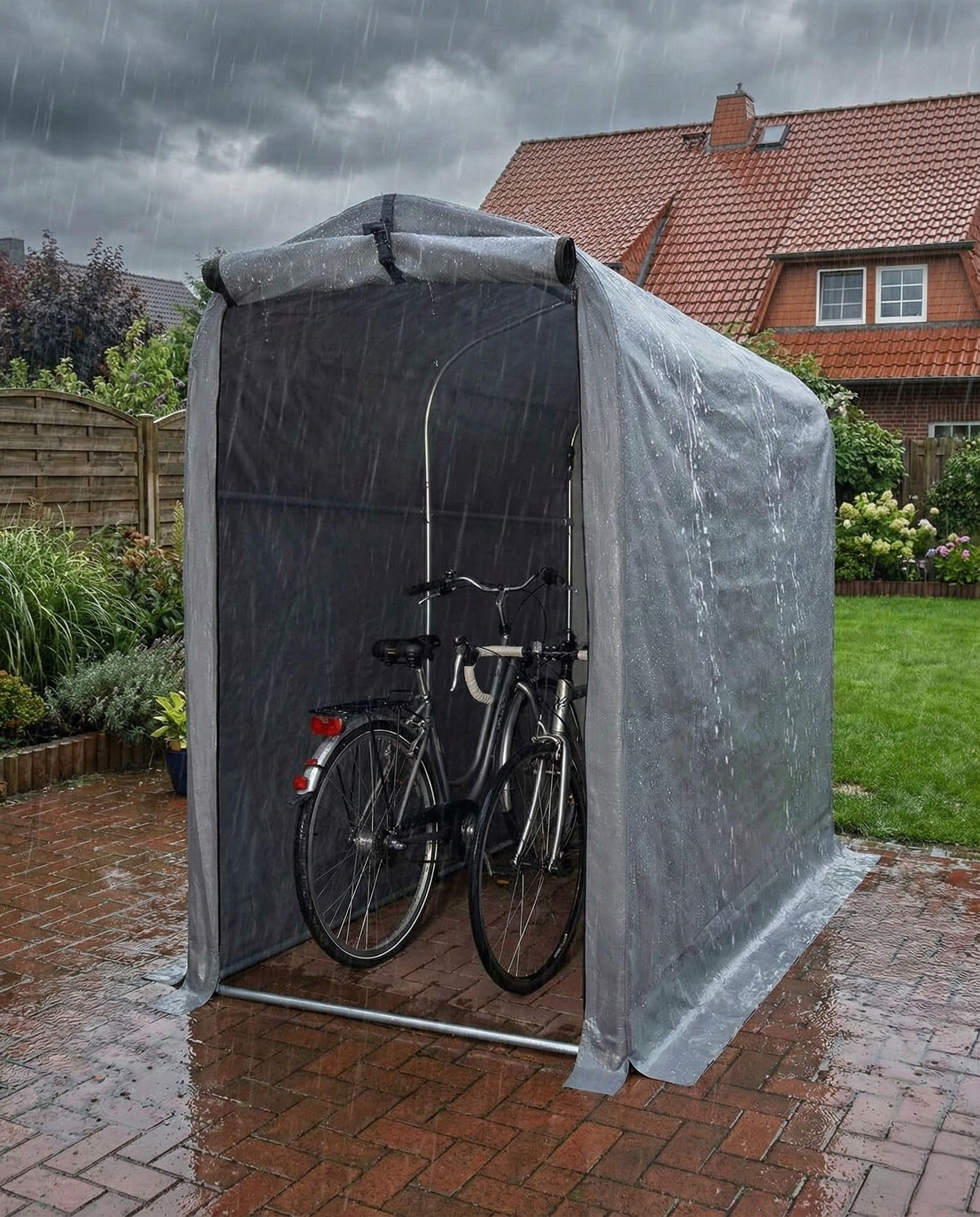 Kapler Garaż rowerowy 180 x 94 x 175 cm – wytrzymały garaż namiotowy z tkaniny PE i ocynkowanych rur stalowych, szary, w zestawie szpikulce do wbijania w ziemię, na 2 rowery