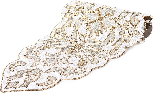 Miniatura 9 de Camino de mesa con cuentas de 13 x 36 pulgadas, elegante centro de mesa de comedor con cuentas de vidrio y parte trasera de poliéster, camino