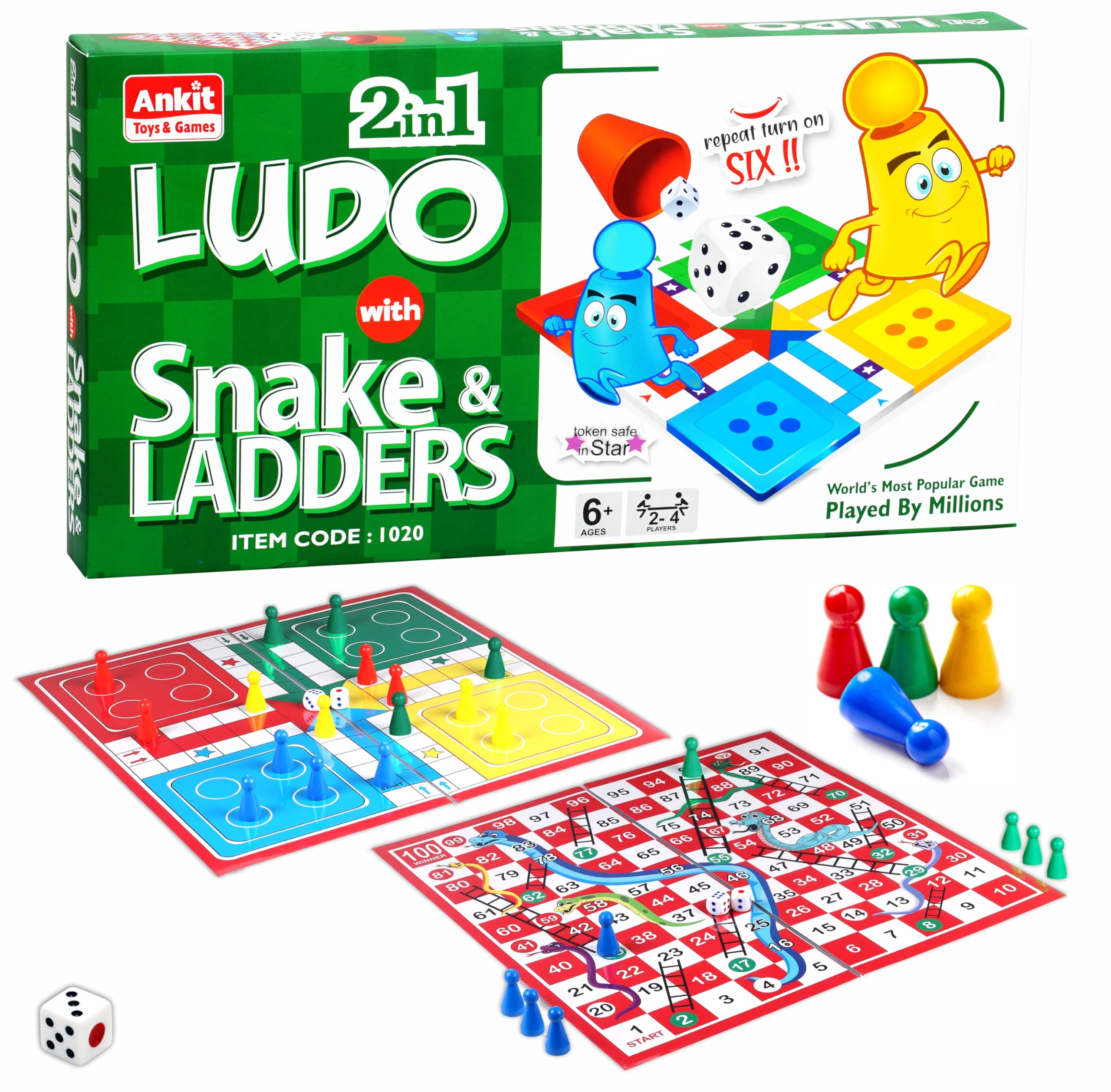 Ankit Toys & Games Ludo, Snakes and Ladders Board Game Set for Kids and Adults, Classic Family, Double-Sided Board with Colorful Pawns, Fun Indoor, Best Strategy Game, Popular Dice Game, Ludo Pro