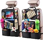 Helteko Backseat Car Organizer, Kick Mats Back Seat Protector with Touch Screen Tablet Holder, Back Seat Organizer for Kids, Travel Accessories with 9 Storage Pockets 2 Pack, Black