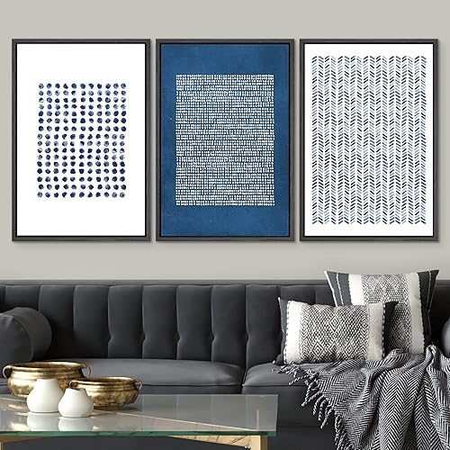 Miniatura 2 de SIGNWIN - Juego de 3 lienzos enmarcados para pared, geométrico, azul, paisaje, formas abstractas, arte moderno, bohemio, zen, nórdico, para sala de