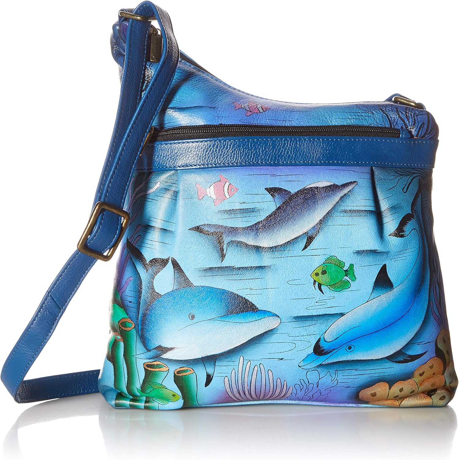 Anna by Anuschka Women's Genuine Leather Medium Asymmetric Cross Body | Hand Painted Original Artwork