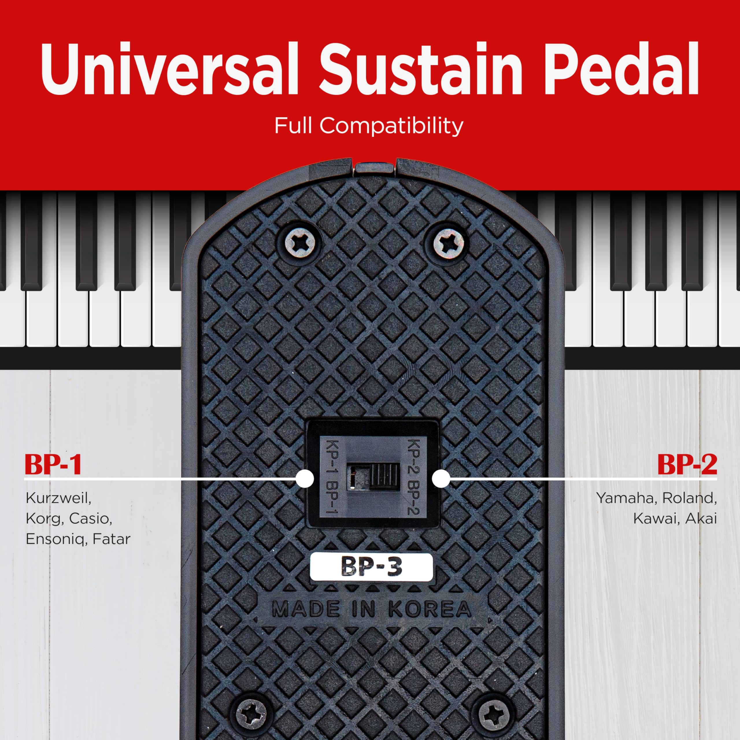 VALDI BP-3 Sustain Pedal - Pedale universale per tastiera, pianoforti digitali, tastiere MIDI e sintetizzatori, interruttore di conversione per tutte le marche, jack da 1/4", design antiscivolo, cavo