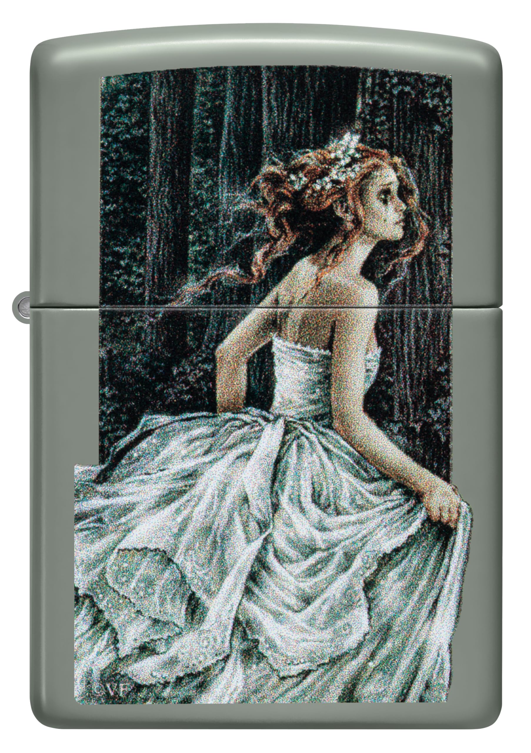 Zippo Encendedor a Prueba de Viento - Victoria Frances - Acabado Verde Salvia con Color Image - Recargable - Reutilizable - Diseño a Prueba de Viento - Caja de Regalo - Hecho en EEUU