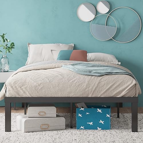Plataforma de metal, marco para cama Zinus Quick Lock 16 pulgadas, base para cama, no necesita caja de resortes, Acero, Negro