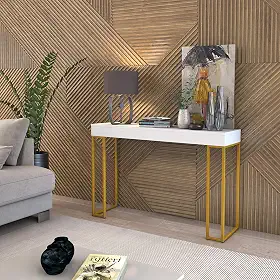 D+MOB Aparador Planalto 90cm com Pés de Ferro Dourado Design Moderno (Branco)
