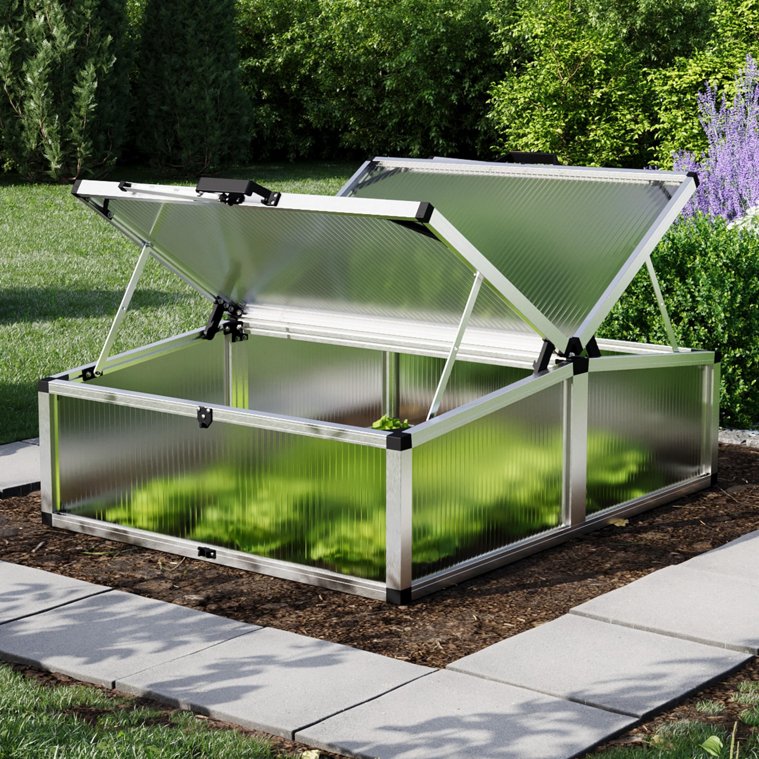 GFP Frühbeetkasten 103 x 132 cm Frühbeetaufsatz Caro, Aluminium mit Polycarbonat Doppelstegplatten