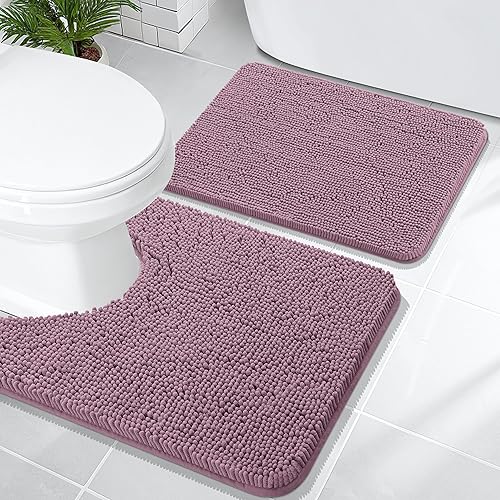 Miniatura 128 de OLANLY Juego de 2 alfombras de baño, tapetes de baño de felpilla suave y absorbente y tapete para inodoro con contorno en forma de U, alfombra de