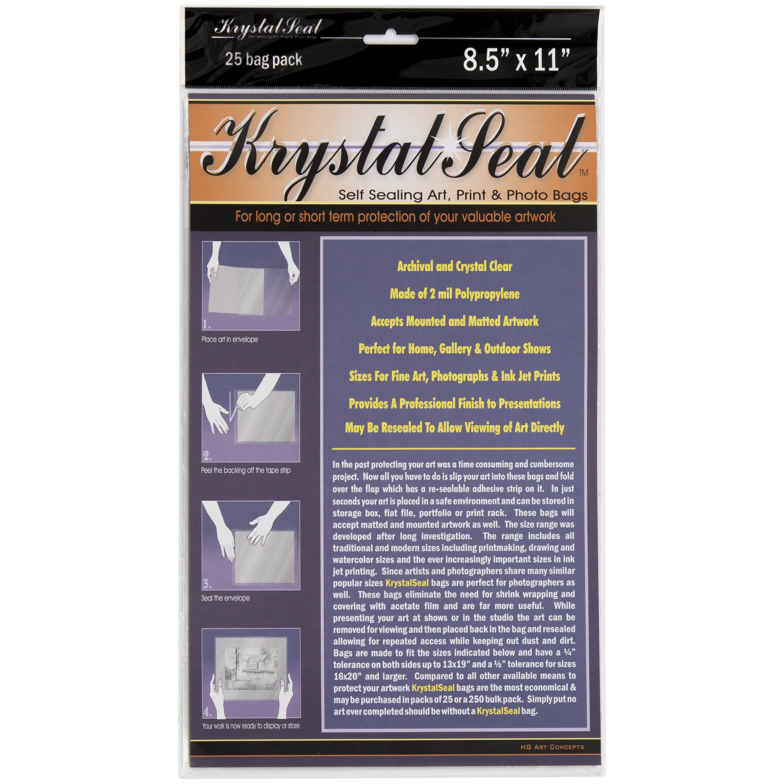 Creative Mark Krystal Seal ATC Art and Photo Bags - Archival Polyethylene Sealing Bags for Paintings, Artwork and Photo Storage - 8.5 x 11"- Pack of 25