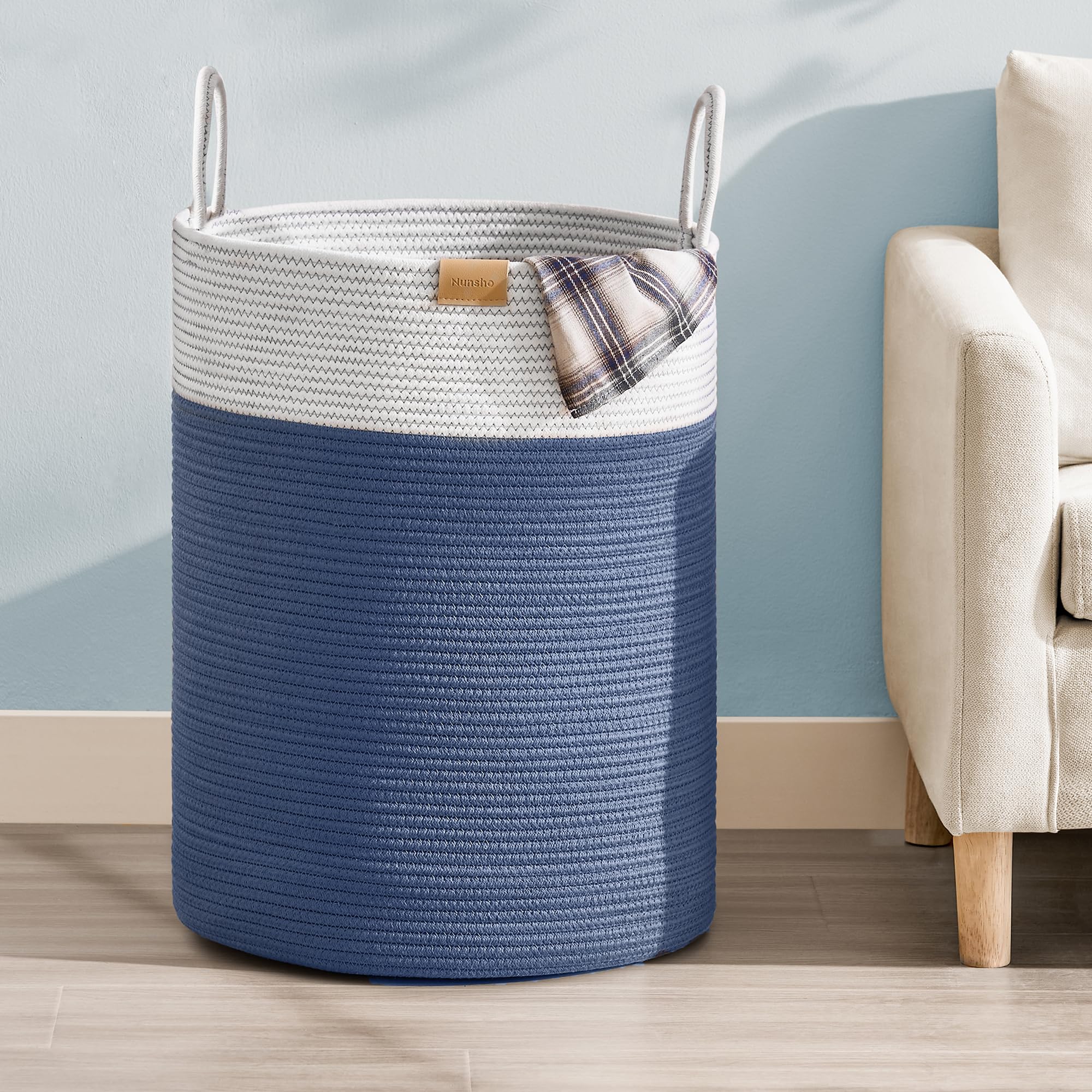 Nunsino Cesto portabiancheria con manici, 95 l, blu navy