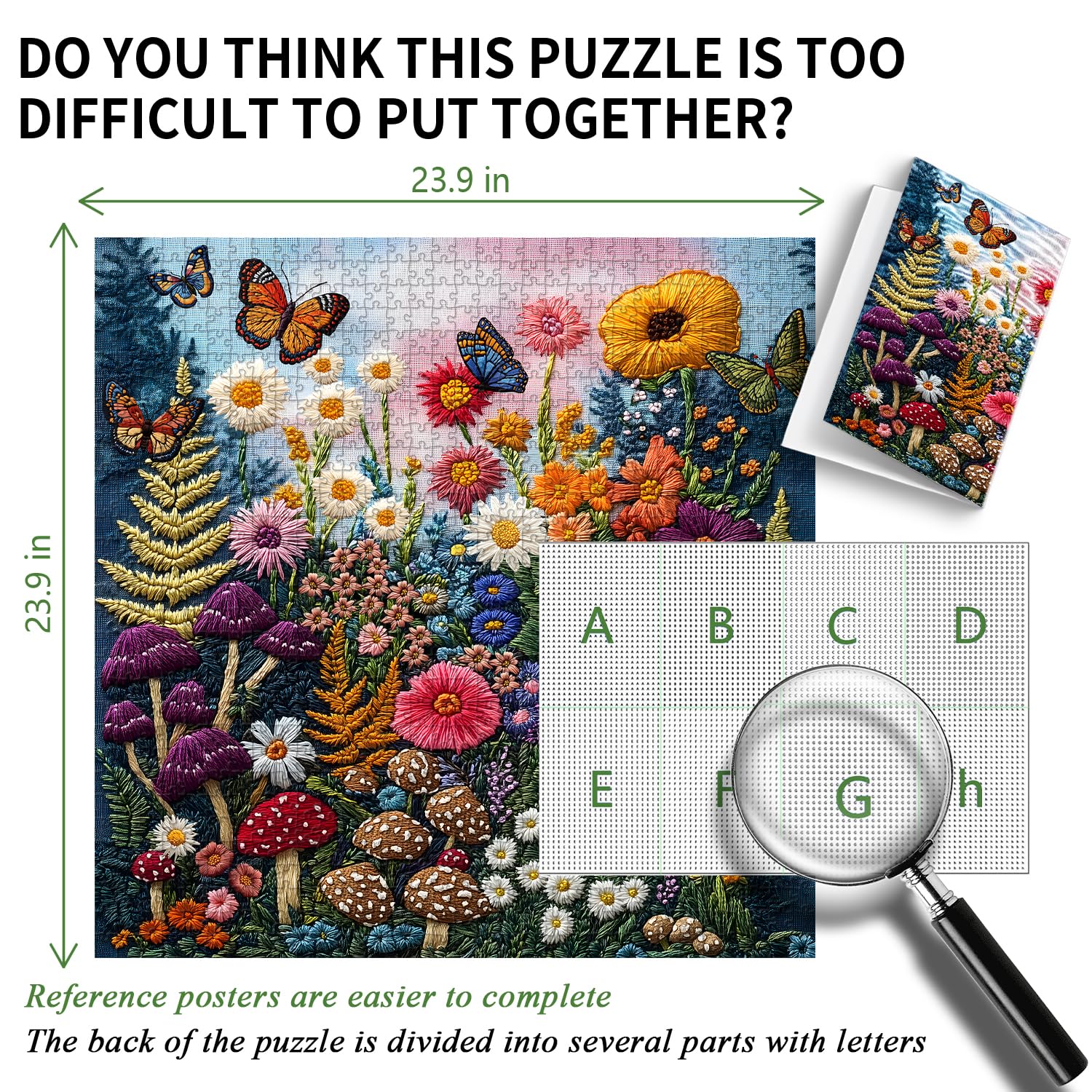 Mushroom Puzzles for Adults 1000 Pieces, PICKFORU Colorful Spring Flower Garden Jigsaw Puzzles Butterfly, Unique Impossible Embroidery Wildflower Plant Theme as Home Wall Decor - Image 5