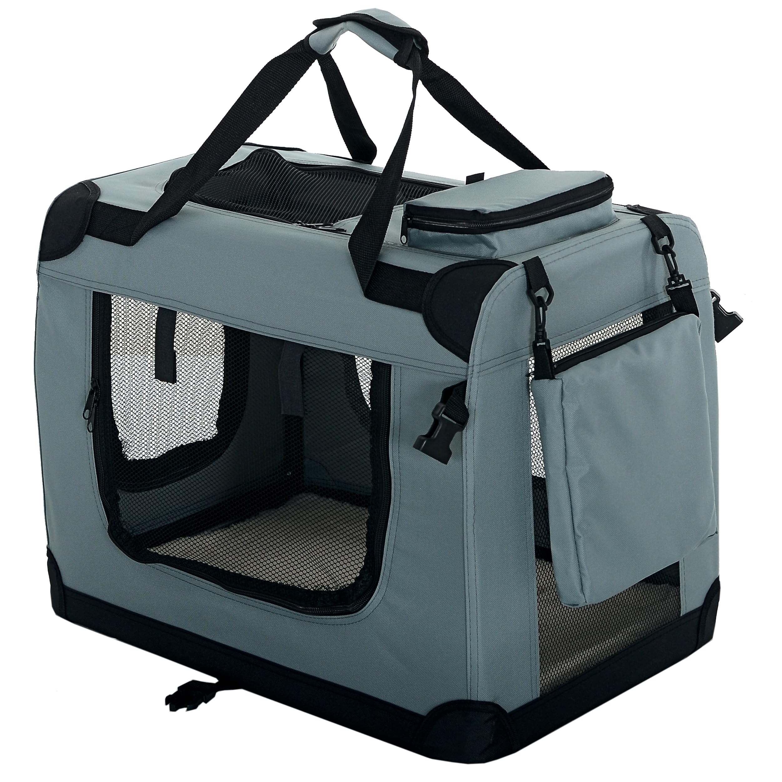 Hundebox Hundetransportbox faltbar & robust für Auto & Reise 70×52×50 cm - atmungsaktive Transportbox Transporttasche für Hunde & Katzen Stoffbox Tragetasche Grau