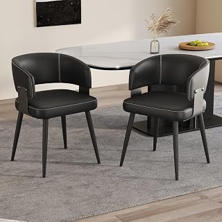 IZXGS Modern Dining Chairs Set of 2: Upholstered Faux Leather Kitchen Side Chairs with Curved Open Back, Easy Assembly, Black