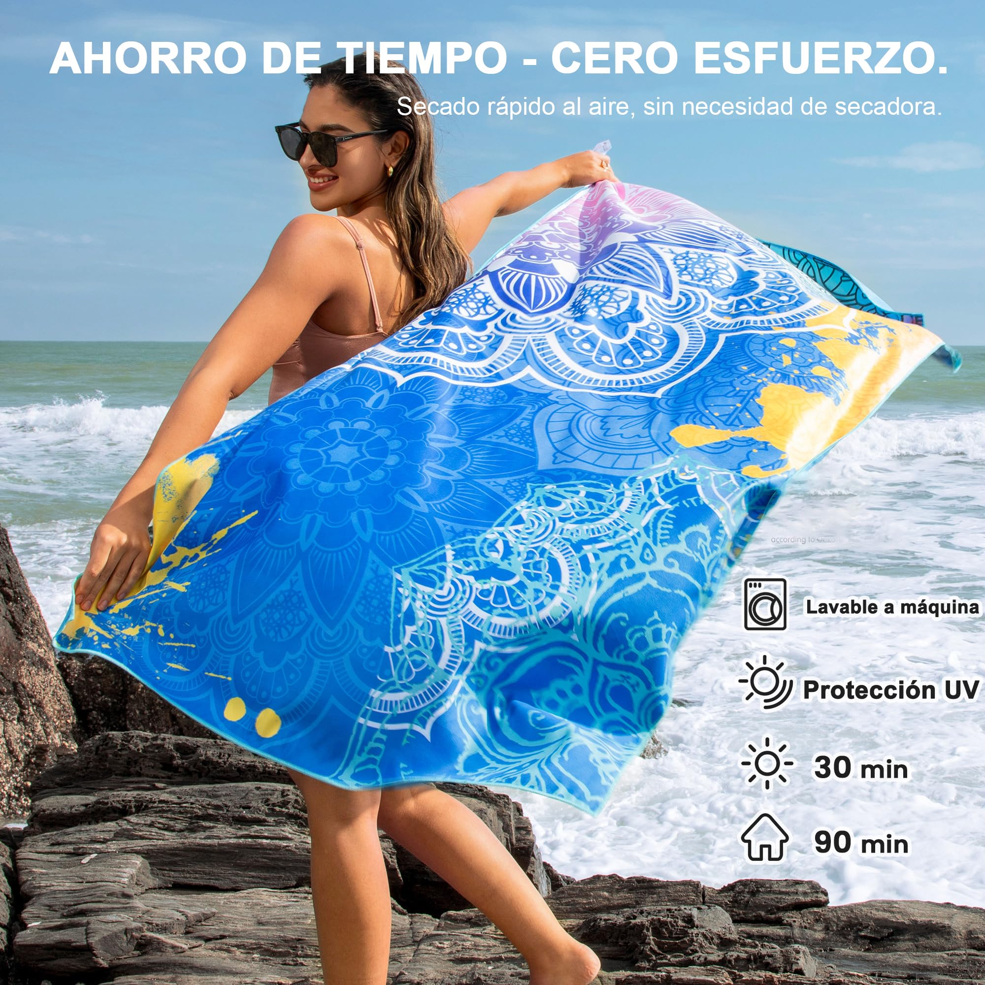 Winthome Toalla Playa Reversible 180x90cm Microfibra Ligera Secado Rápido Sin Arena 1 Pack