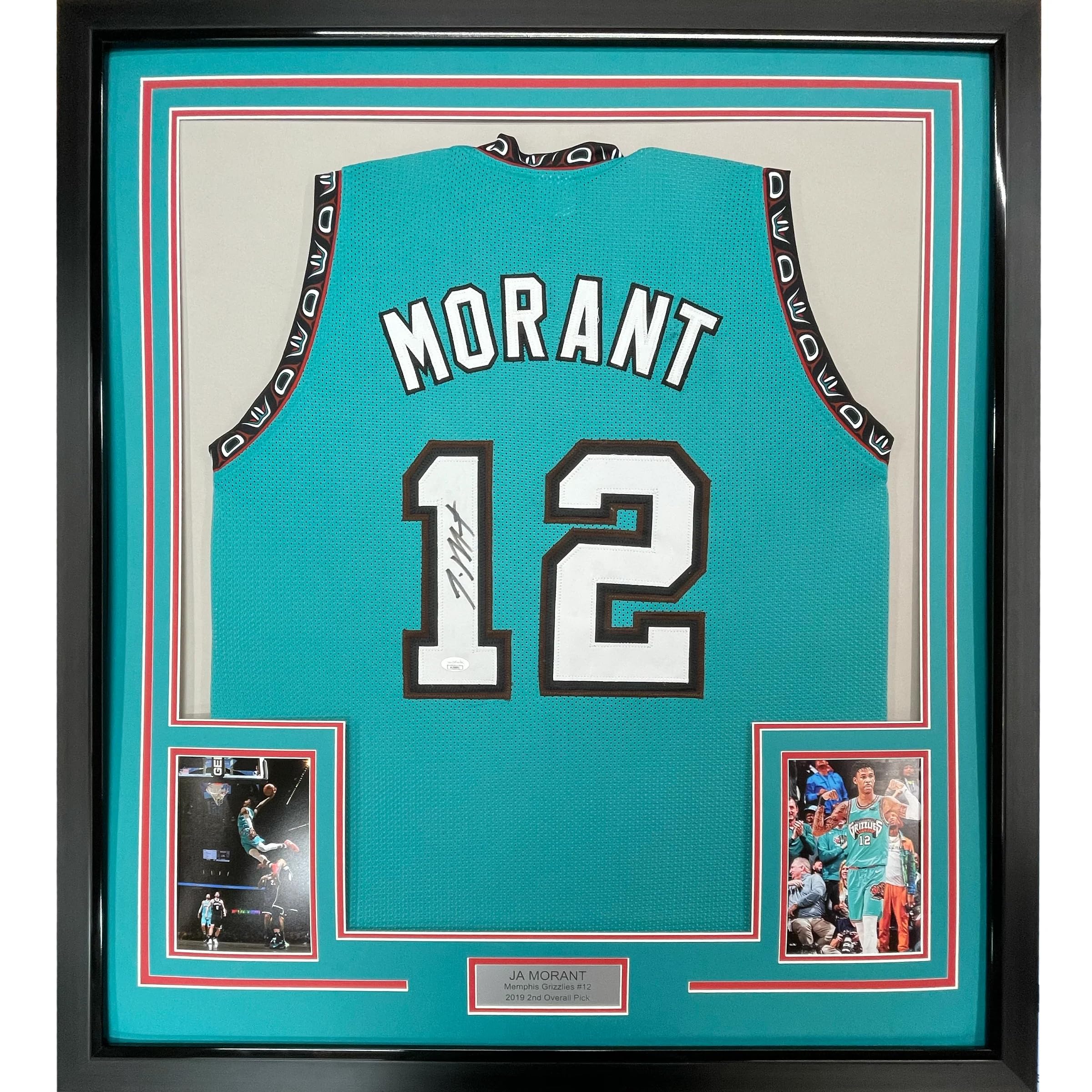 Framed Autographed/Signed Ja Morant 35x39 Memphis Teal Basketball