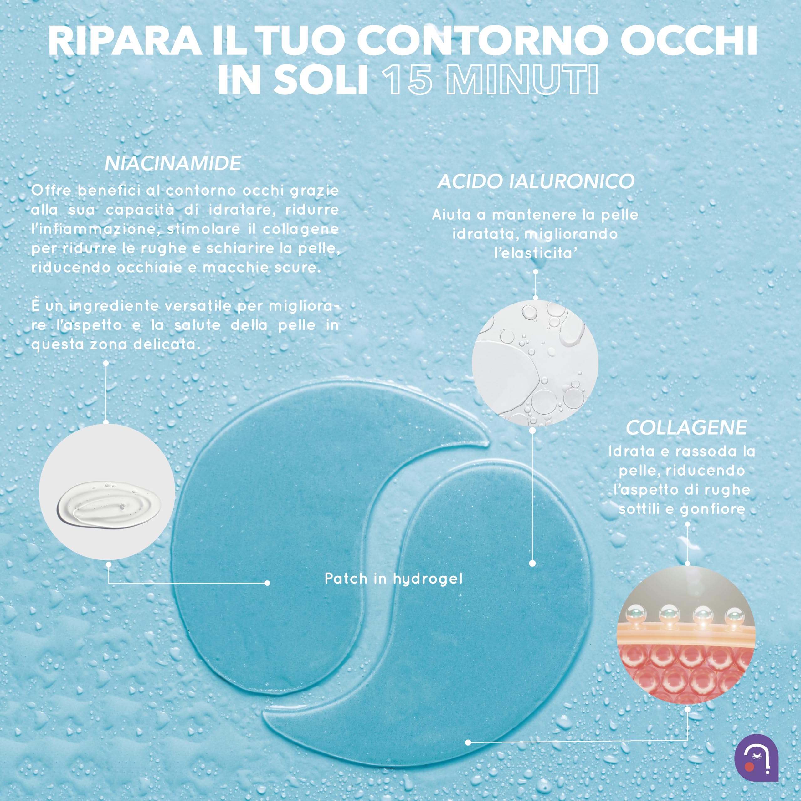 60 Patch Occhi con Niacinamide, Collagene e Acido Ialuronico. Patch Occhiaie e Borse, Maschera Contorno Occhi Occhiaie