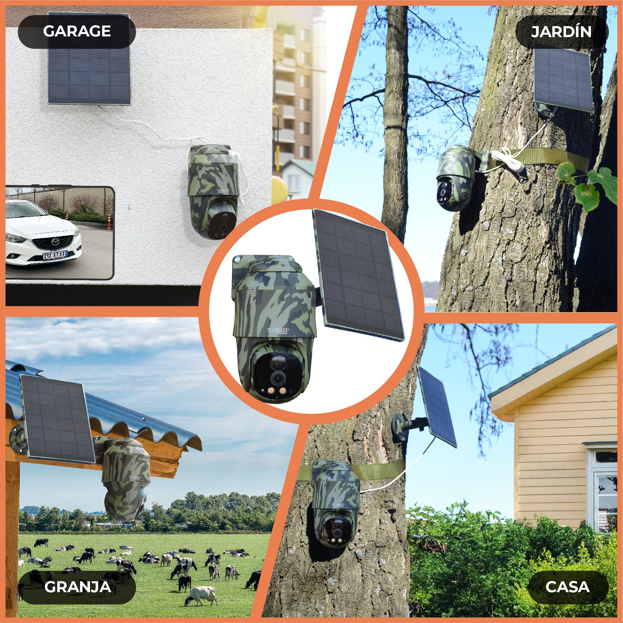 Technaxx Cámara PT 4G Exterior Solar 5W, 4MP, PTZ 360°, IP65 TX-290