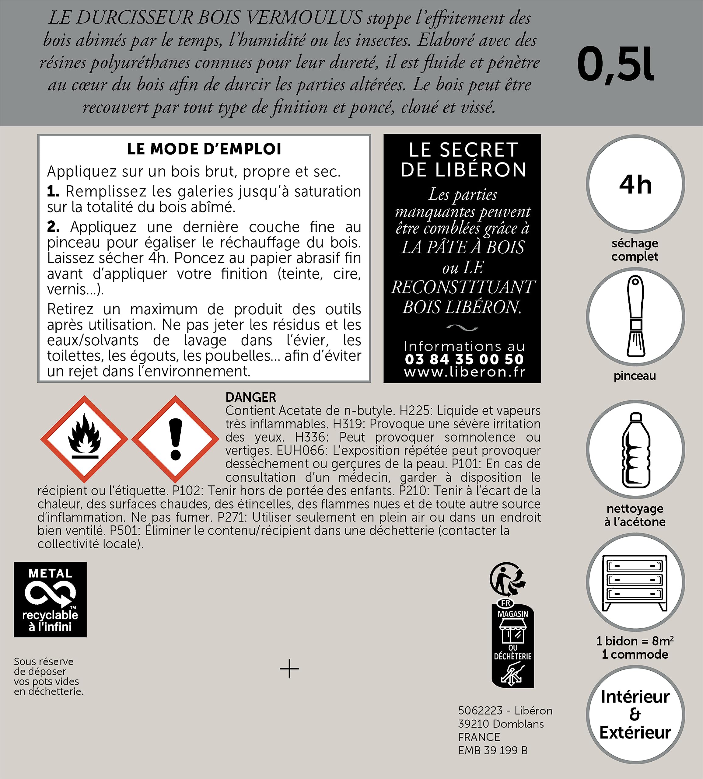 Libéron Durcisseur pour Bois Vermoulus ou Fragilisé Incolore 500ml