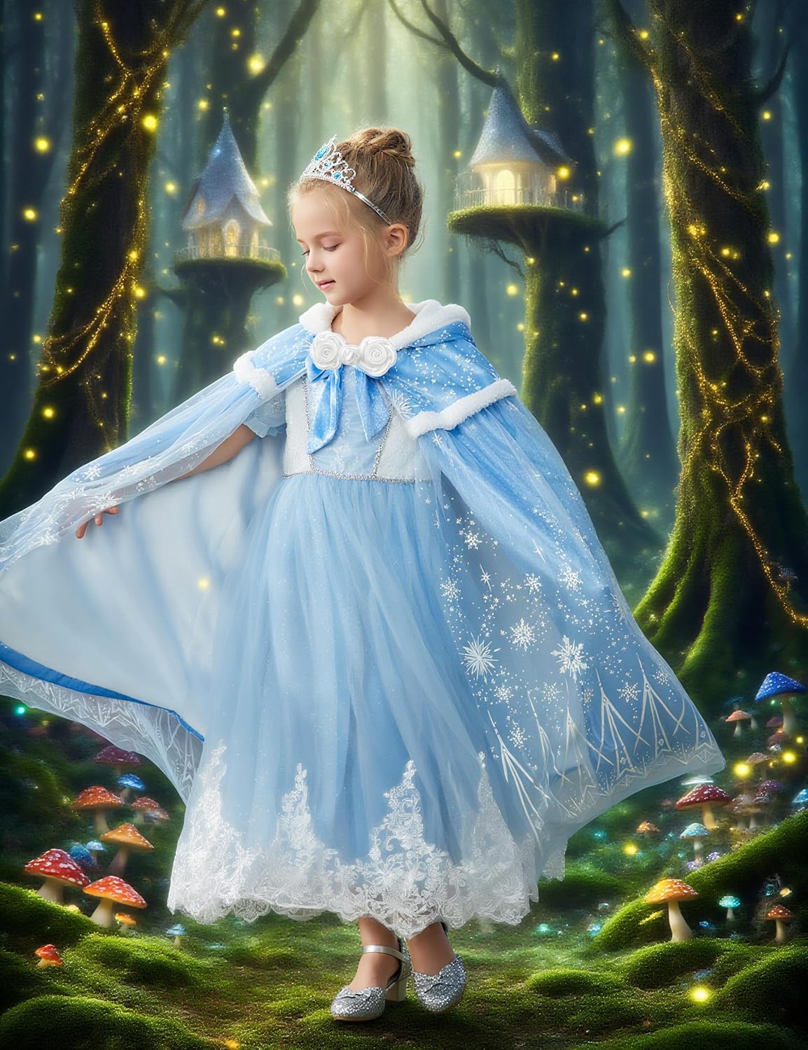 Girls Princess Cape for Elsa Kids Warm Hooded Cloak Dress up 2-10Years - Image 3