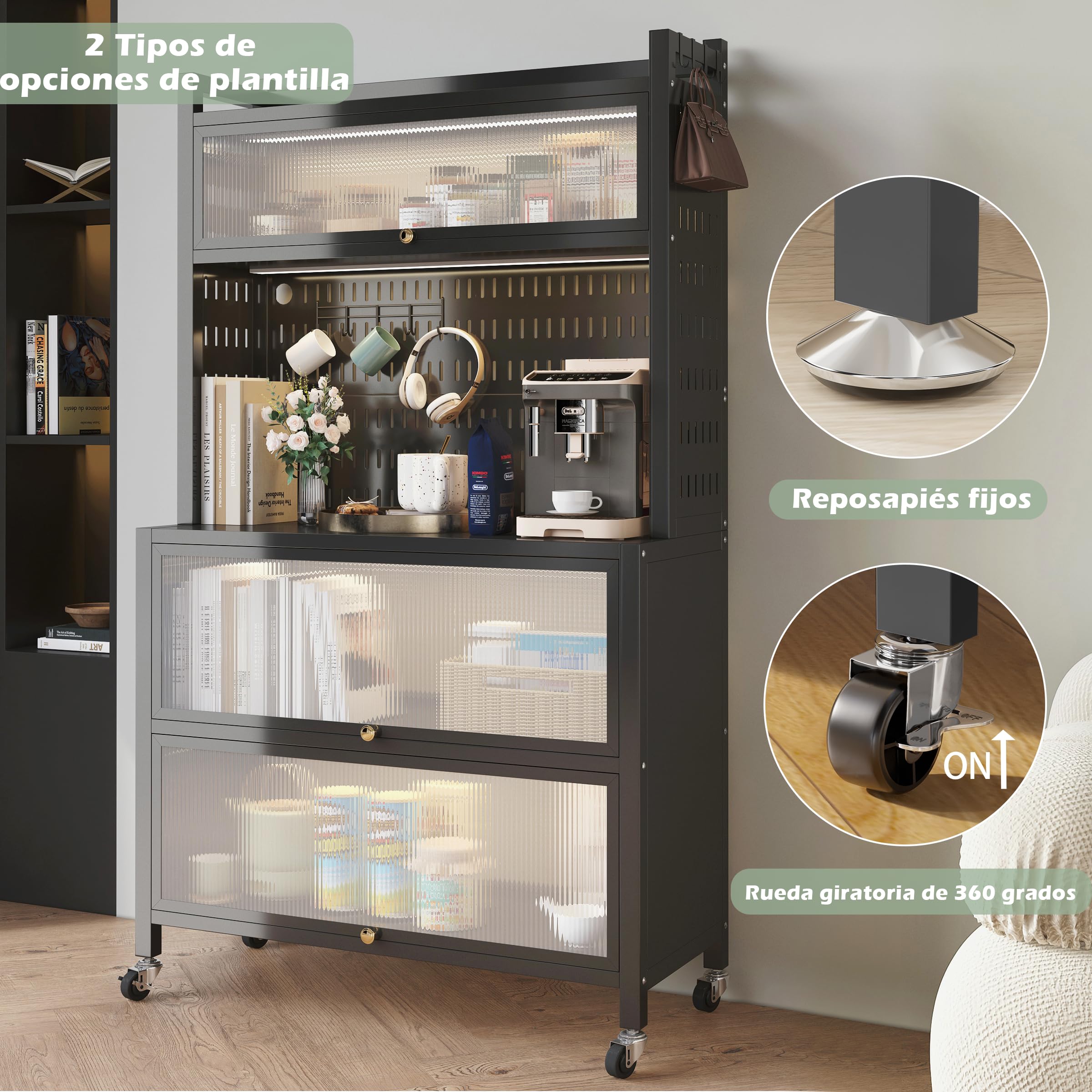 COVAODQ Estantería de Almacenamiento,Estantería de Cocina de 5 Niveles, Estantería de Panadería,Organizador de Cocina(Negro 80 x 36 x 162 cm)