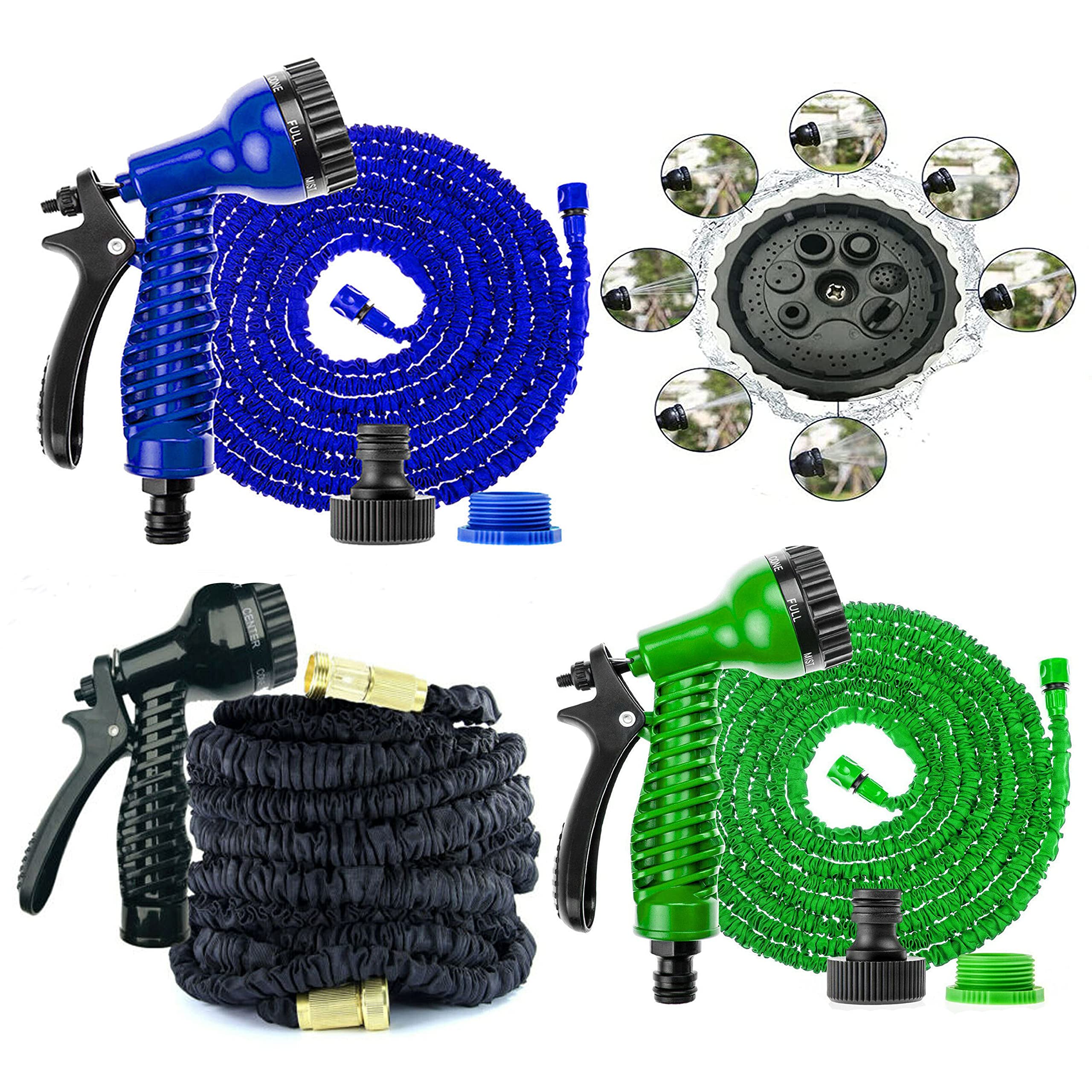 Viaka 75ft Expandable Garden Water Hose Pipe with 3/4", 1/2" Fittings, Anti-Leakage - Flexible Expanding Hose with 7 Function Spray Nozzle 3 Times Expandable Garden Hose (Blue)