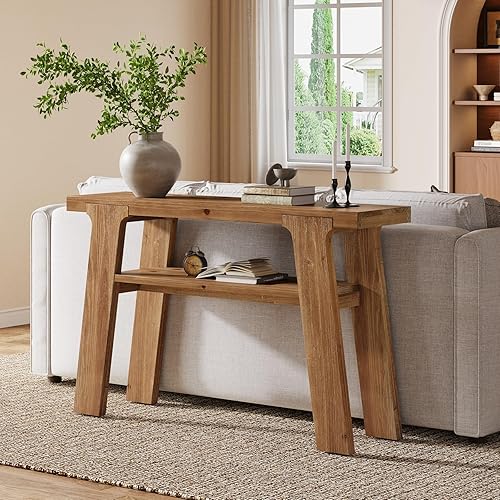 Miniatura 4 de Mesa de entrada con consola de madera maciza, mesa de sofá pequeña de 47 pulgadas con almacenamiento de 2 niveles para pasillo, detrás del sofá,