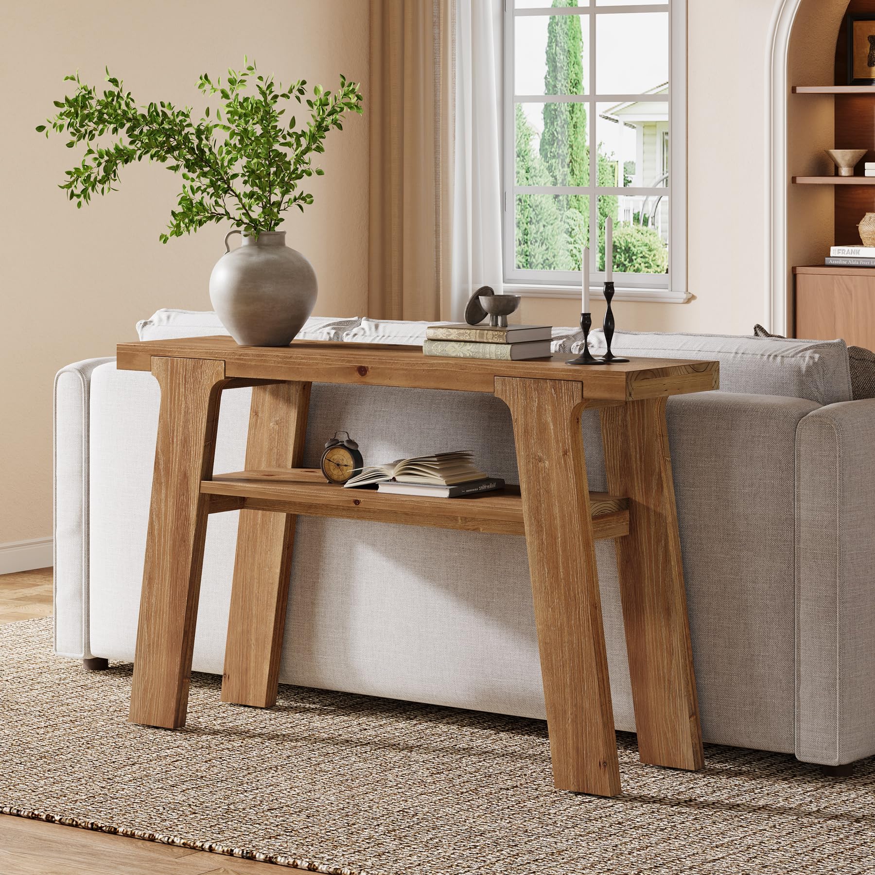 Table Console en Bois Massif, 120 x 30 x 80 cm, Console étroite de Style Champêtre avec 2 étagères, pour un Couloir, Derrière un Canapé, Dans un Salon ou une Entrée, Montage Facile