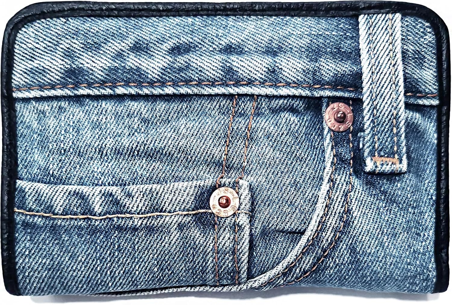 Upcycling Blue Denim Bifold Money Zip Coin Card Holder Organizer Compact Wallet for Women