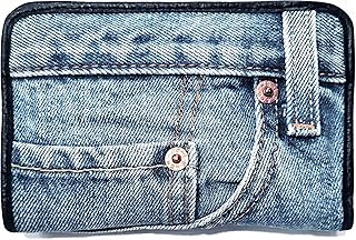 Upcycling Blue Denim Bifold Money Zip Coin Card Holder Organizer Compact Wallet for Women