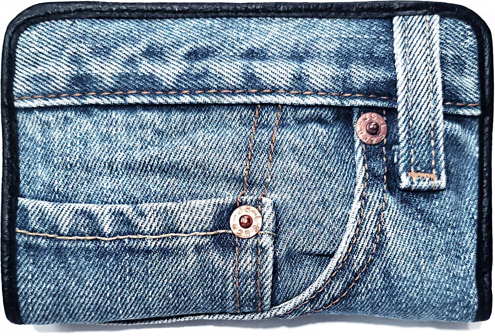 Upcycling Blue Denim Bifold Money Zip Coin Card Holder Organizer Compact Wallet for Women