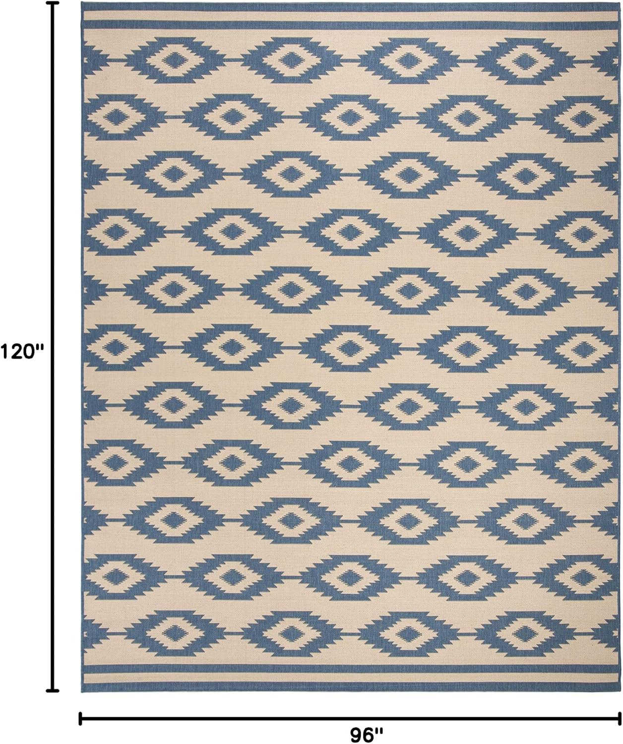 SAFAVIEH Washable Rug Outdoor Beach House Collection - 8' x 10', Blue & Cream, Non-Shedding & Easy to Clean, Ideal for Patio, Backyard, Mudroom (BHS171M)