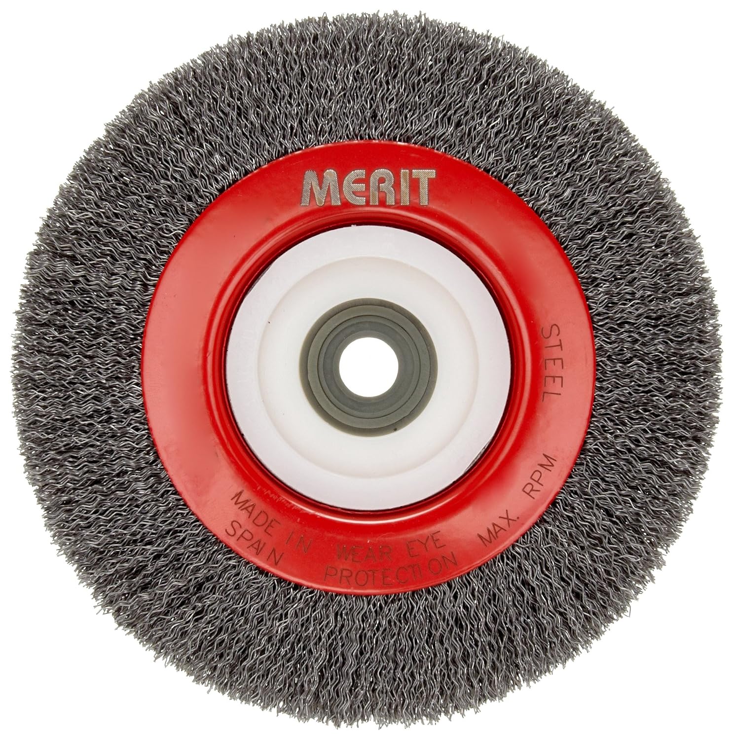 Norton Crimped Narrow Face Wire Wheel Brush, Carbon Bristles, 0.014" Wire Size, 1/2"-2" Arbor, 6" Diameter (Pack of 1)