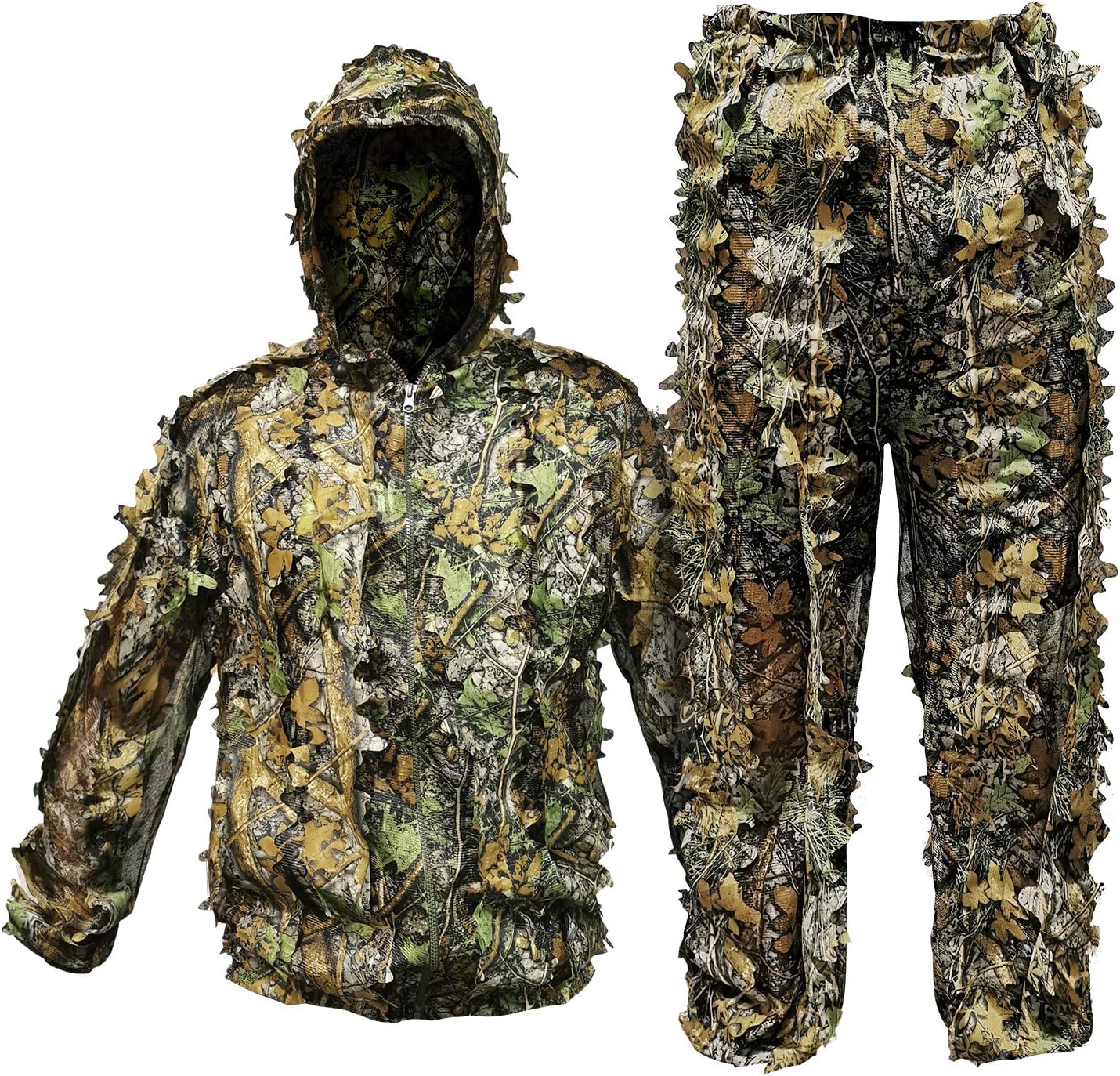 Ghillie Suit Outdoor Leafy Suit for Hunting Super Lightweight Hooded Camouflage Including Clothes Gloves Face Mask and Bag