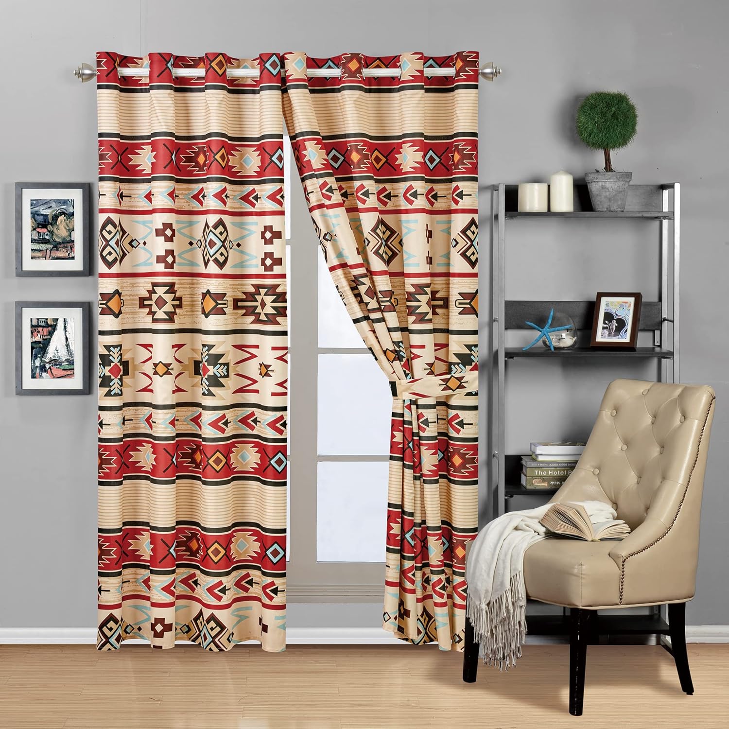 Rugs 4 Less Rustic Striped Southwestern Quilt Stitched Western Bedspread Bedding Set with Beige Brown Burgundy Turquoise Tribal Native American Patterns - Colorado (Full/Queen)