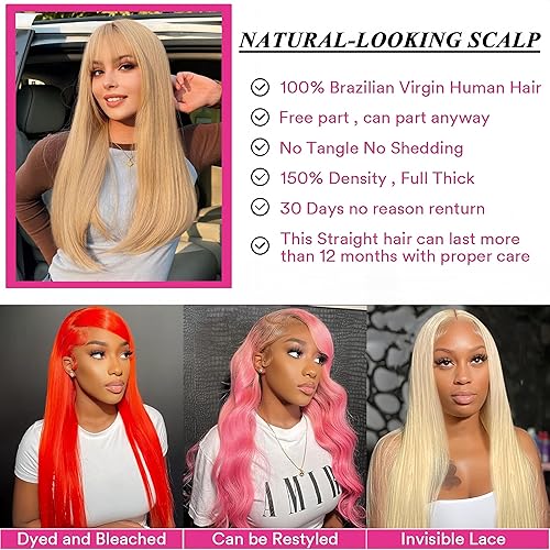 Miniatura 2 de Peluca de cabello humano con encaje frontal 613 de 22 pulgadas, 13 x 4 HD, transparente, con encaje frontal, rubio, pelucas de cabello humano rubio