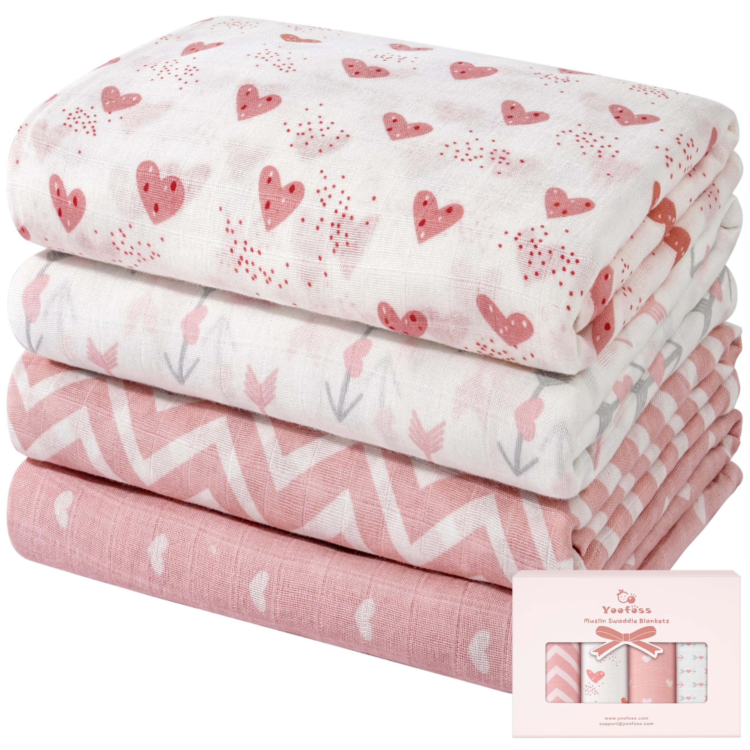 Yoofoss 4er Pack Baby Pucktuch 110x120 cm Mullwindeln aus Baumwolle und Bambus Wickeltuch Swaddle Decke Tücher als Wickeldecke Badetuch Babydecke Puckdecke Mulltücher