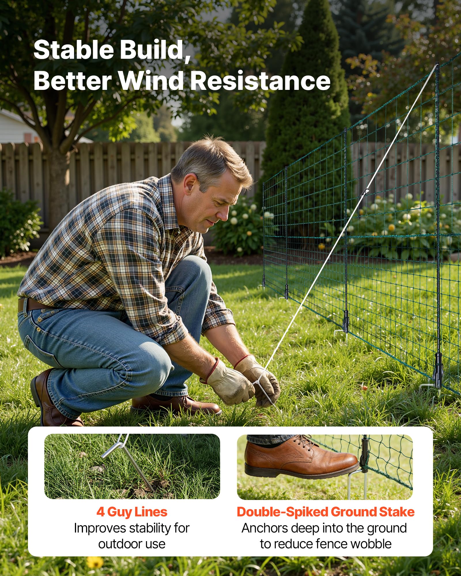 VEVOR Valla de Pollos y Perros, Malla de Protección para Jardines, Red Plástica de Seguridad Verde (25m×1.05m)