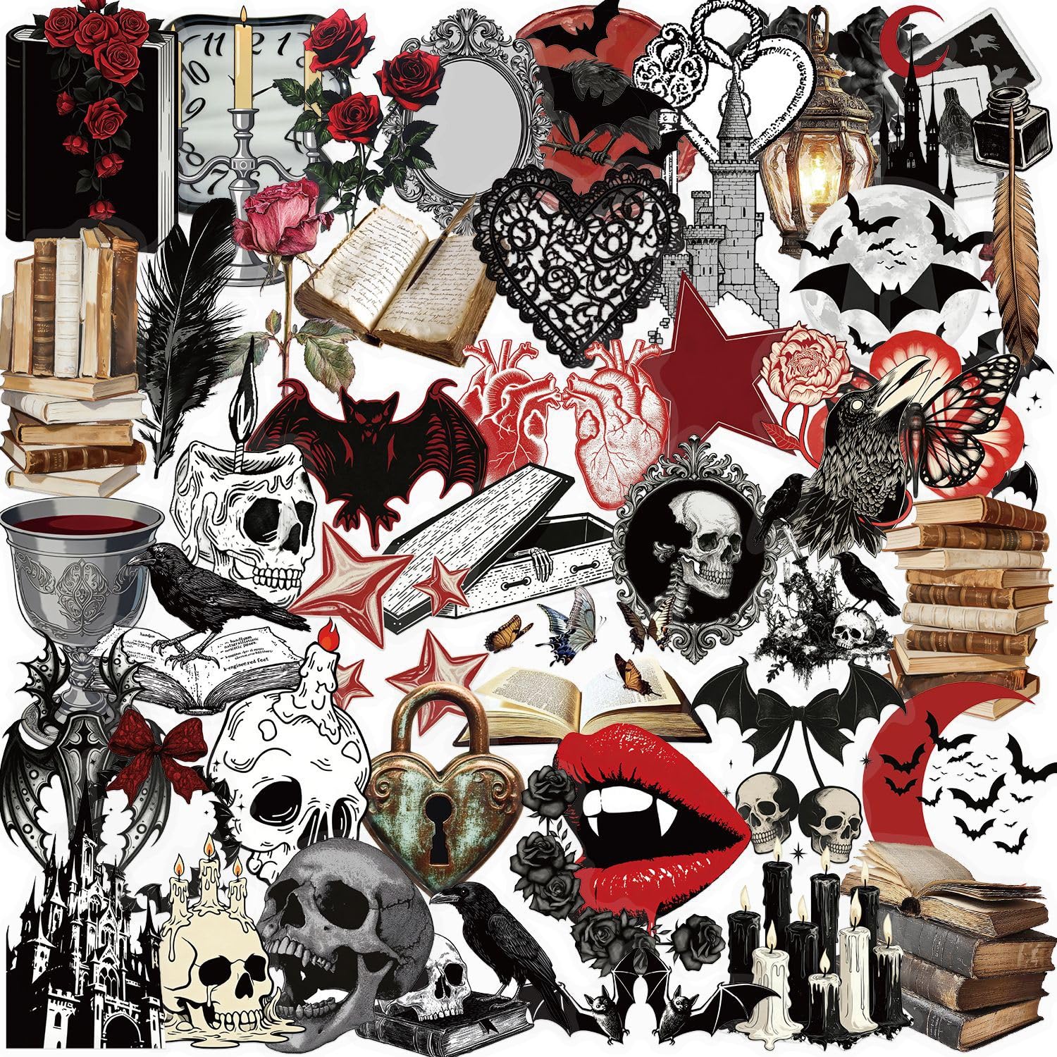 50Pcs Gothic Dark Stickers Vintage Vinyl Decals for Laptops Skateboards Luggage Helmets Bikes and Phones Fans Lovers and Macabre Vibe Enthusiasts