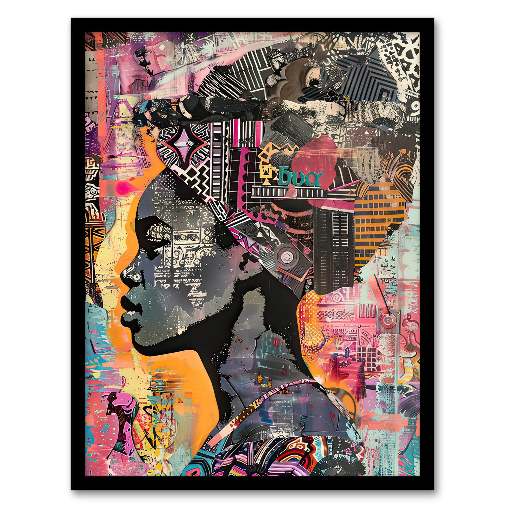 Artery8 African Woman Headwrap Portrait Modern Colourful Living Room Artwork Framed Wall Art Print 18X24 Inch
