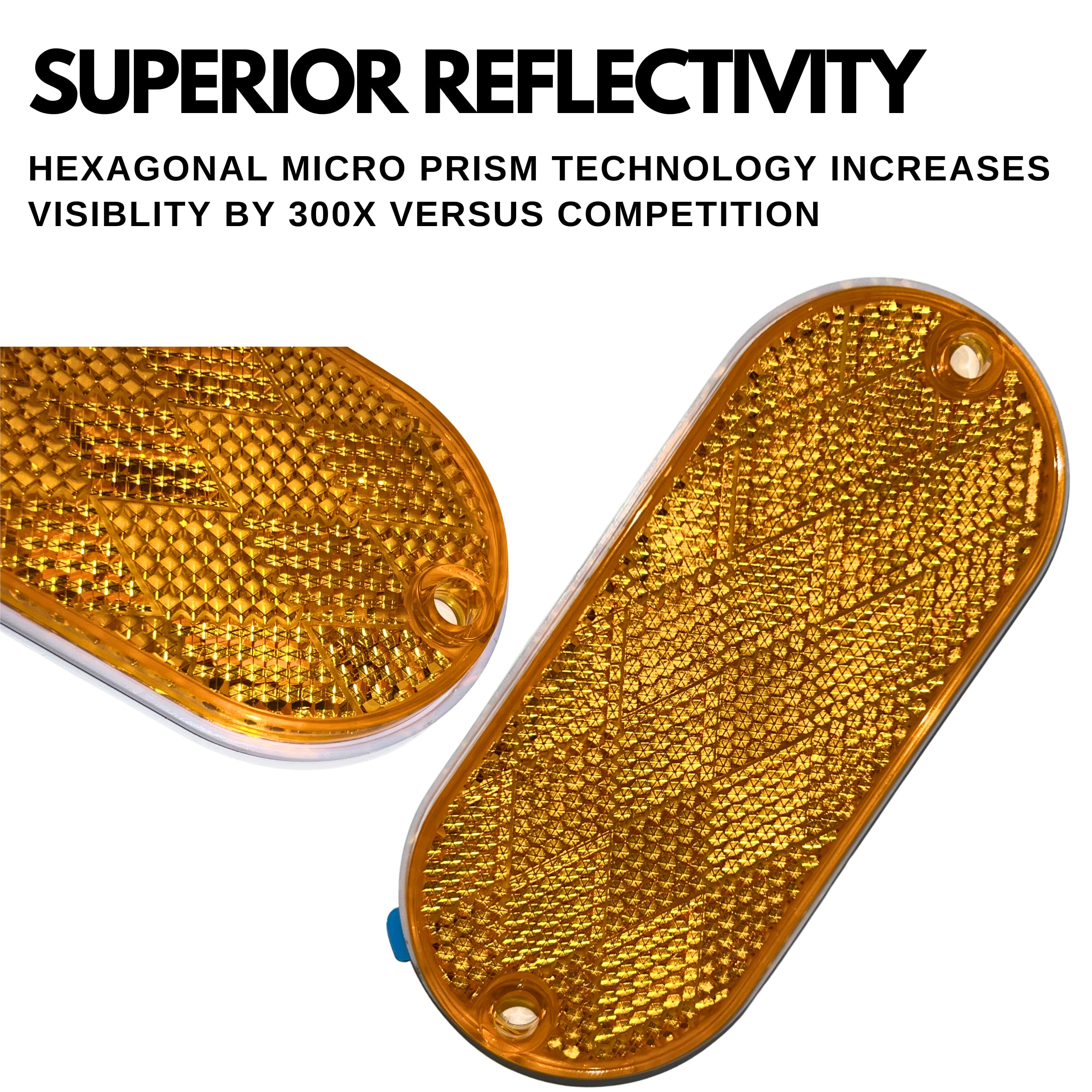 ALL STAR TRUCK PARTS Oval Reflectors - SAE/DOT Approved, Amber, 10 Pack (Self-Adhesive Or Drill Mount)
