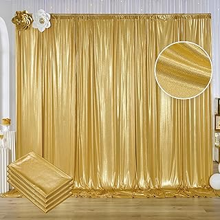 20ftx10ft Gold Sequin Backdrop Curtain for Parties, 4 Panels 5x10FT Shim...